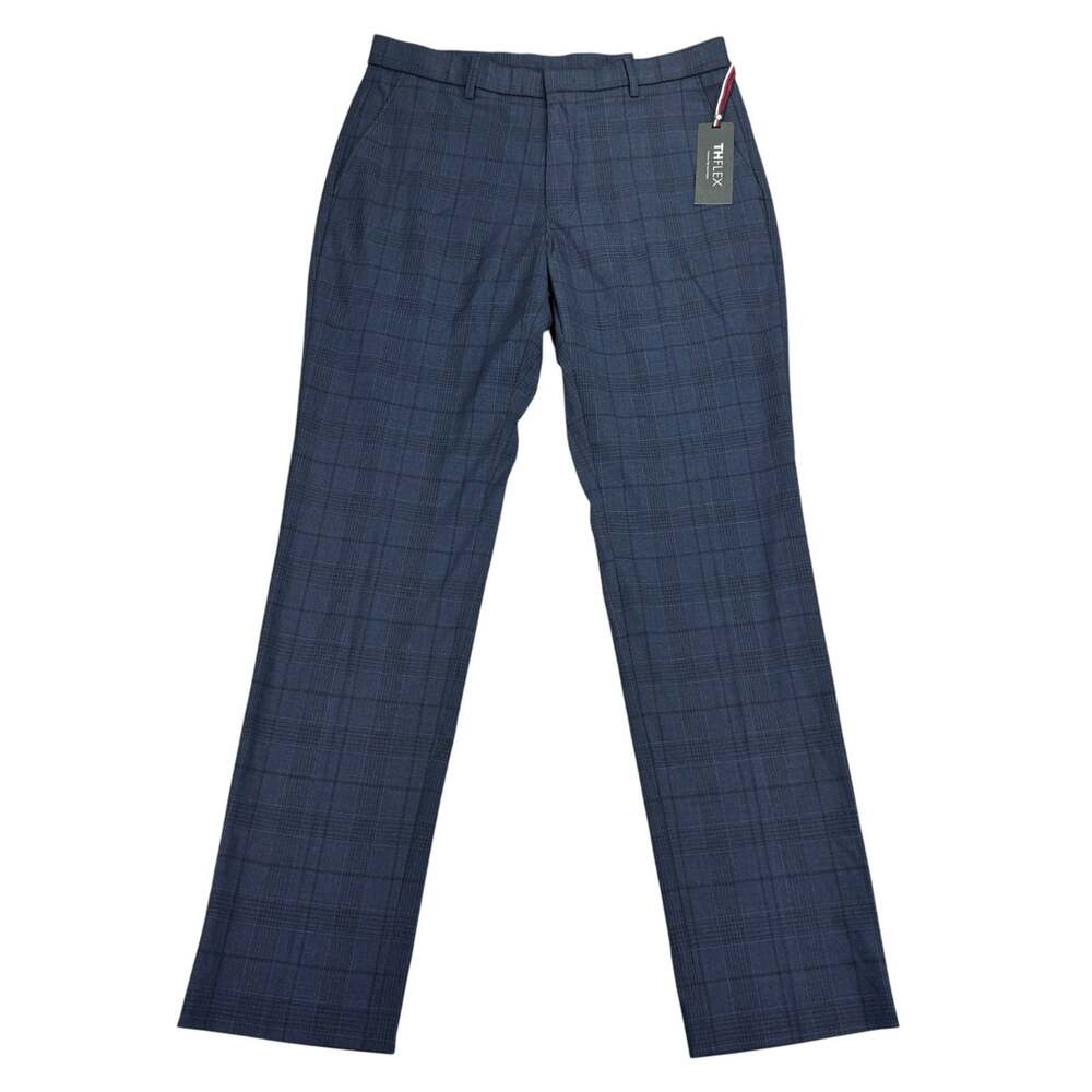 Tommy Hilfiger Mens TH Flex Tate Modern Fit Stretch Plaid Dress Pants Blue 33x32